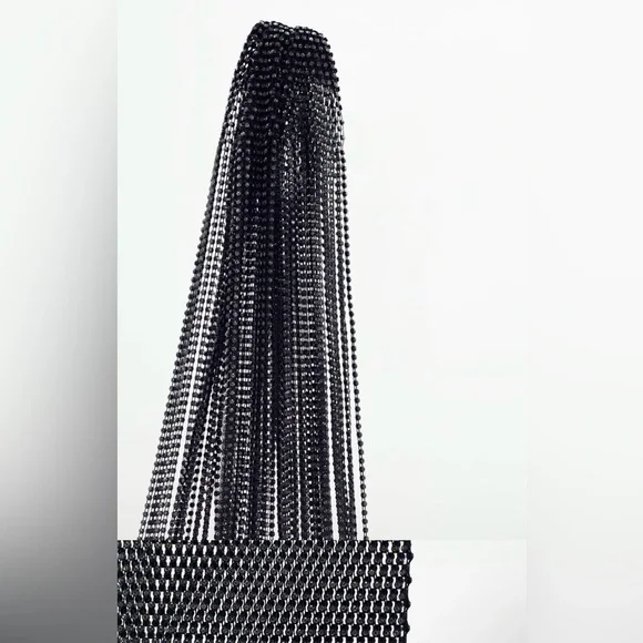 ZARA NEW WOMAN JEWEL WATERFALL DRESS WITH RHINESTONES SILVER - Picture 12 of 14